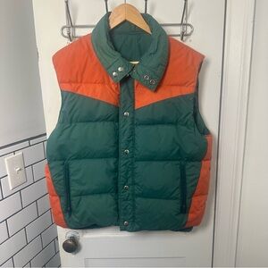 Men’s Vintage Green and Orange Down Puffer Vest